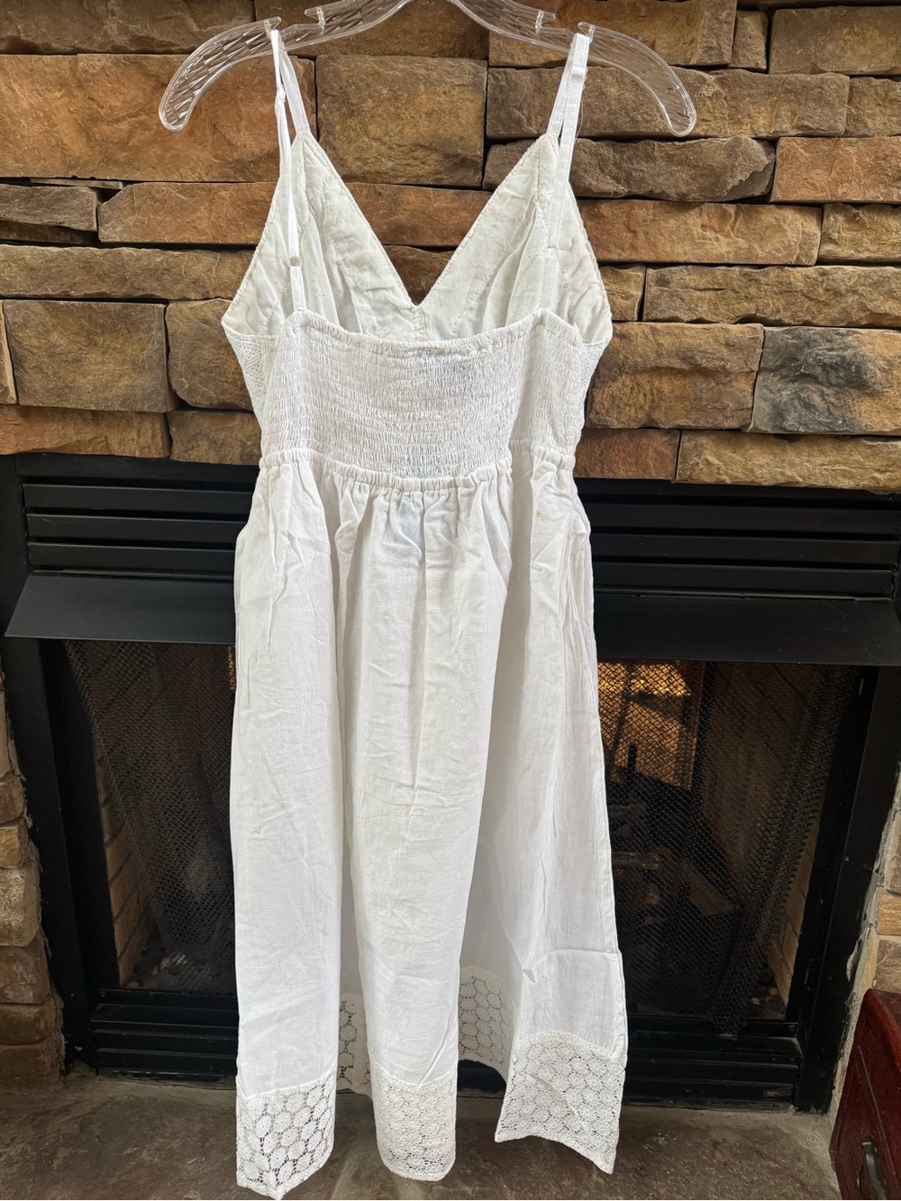 White V-Neck Spaghetti Strap Lace-Trim Embroidered boho Midi Dress - Picture 3 of 4